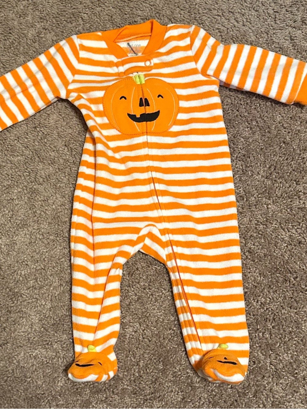 Orange Striped Jack-o’-lantern Fleece Footy Pajamas - 3 months